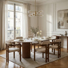Amica Linen Ash Wood Dining Chairs and Cresent Grove Dining Table in a modern dining room