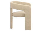 Side profile of the beige Archway dining chair showing its unique architectural leg design and continuous curved backrest
