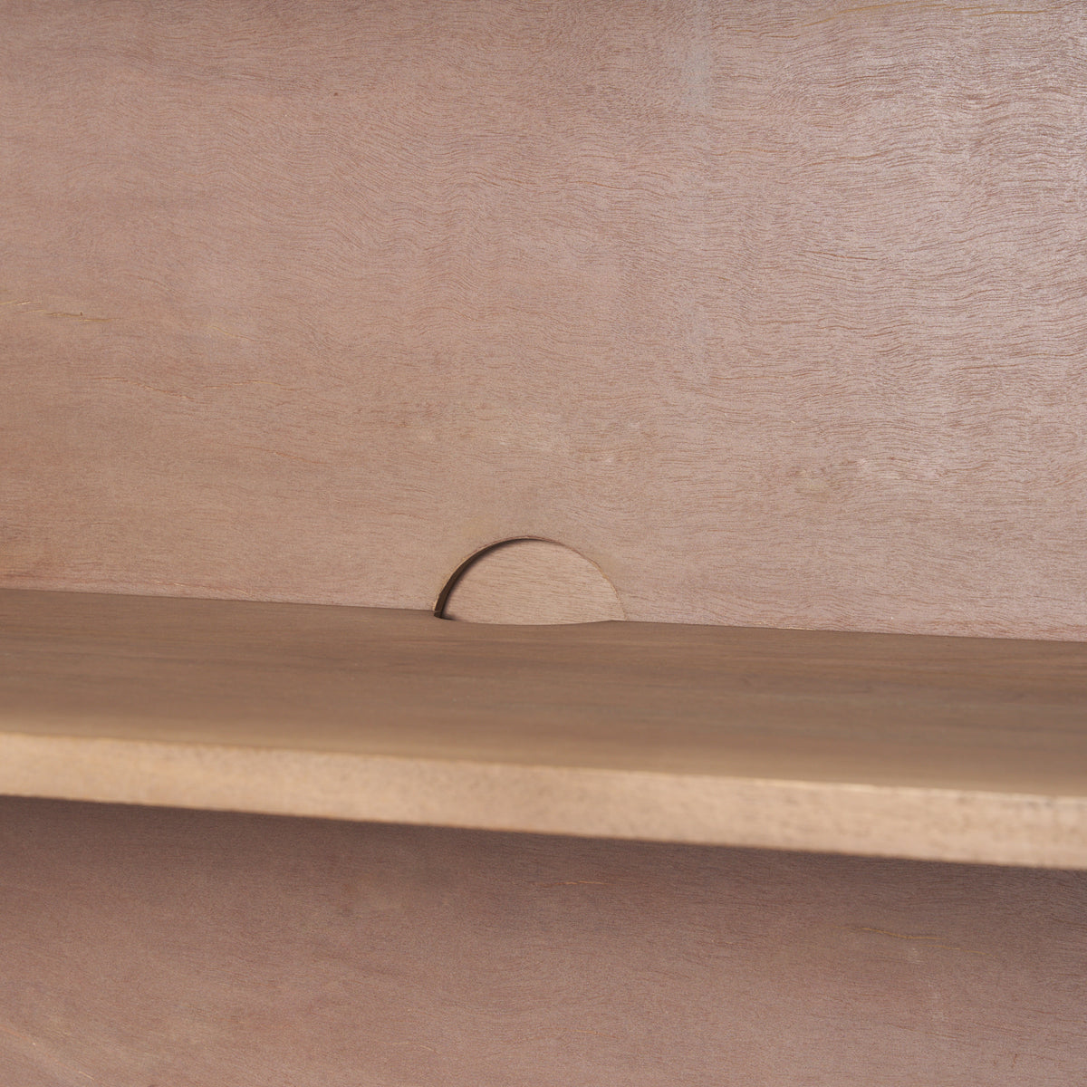 Interior detail of Arco cabinet showing shelf placement and rear cutout for cord management