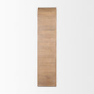 Side profile view of the Arco curio cabinet showing the smooth mango wood grain and waterfall curve.