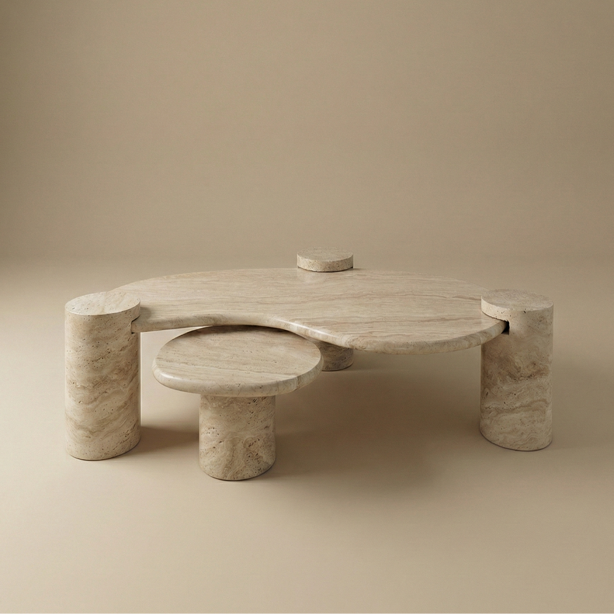 置物 ACTUS TRAVERTINE QUARTER CIRCLE BLOCK Ardea Travertine Coffee Table Set | Natural Stone Modern Design