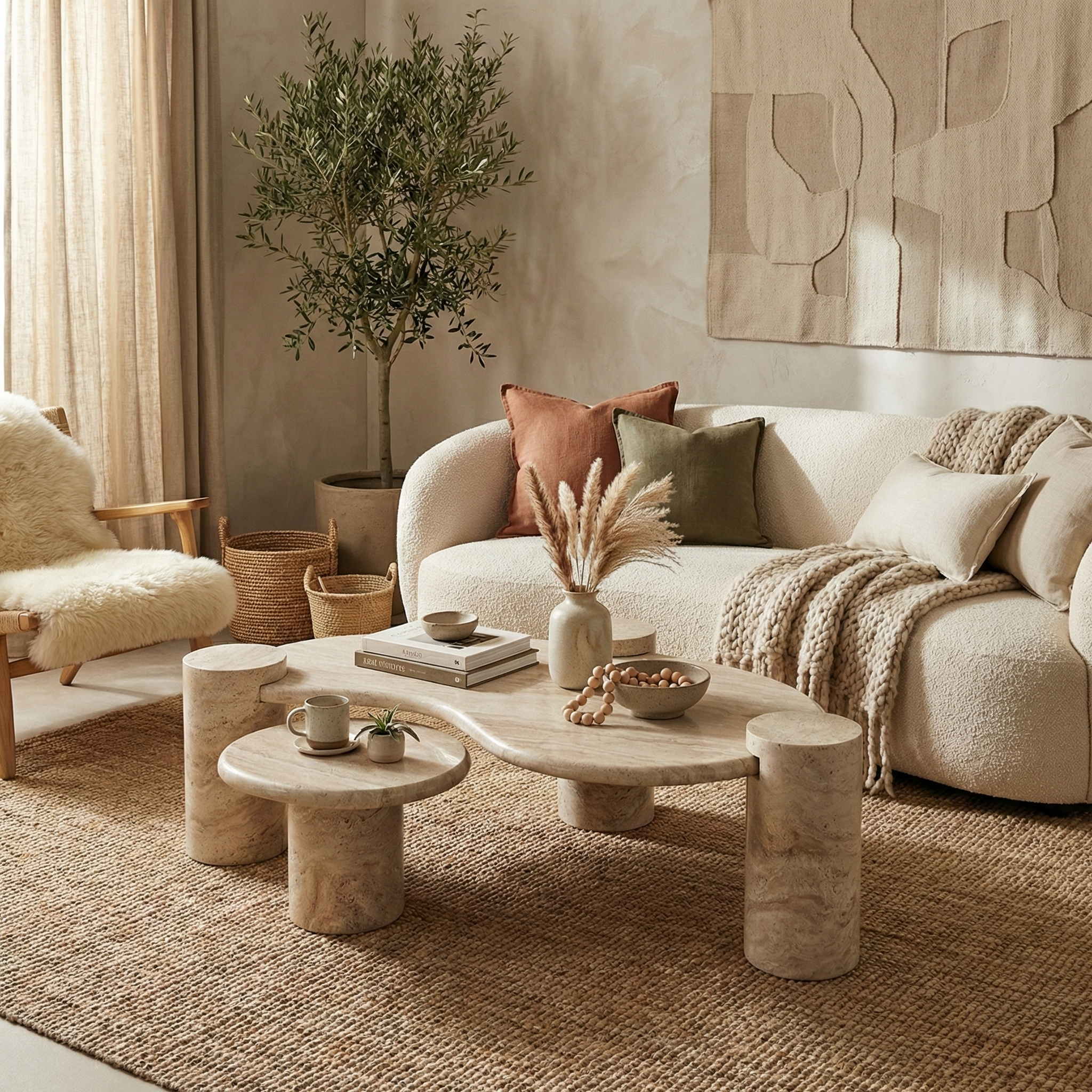 Ardea Travertine Coffee Table Set | Natural Stone Modern Design