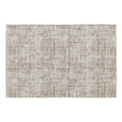 Textured area rug with a neutral color palette on a white background