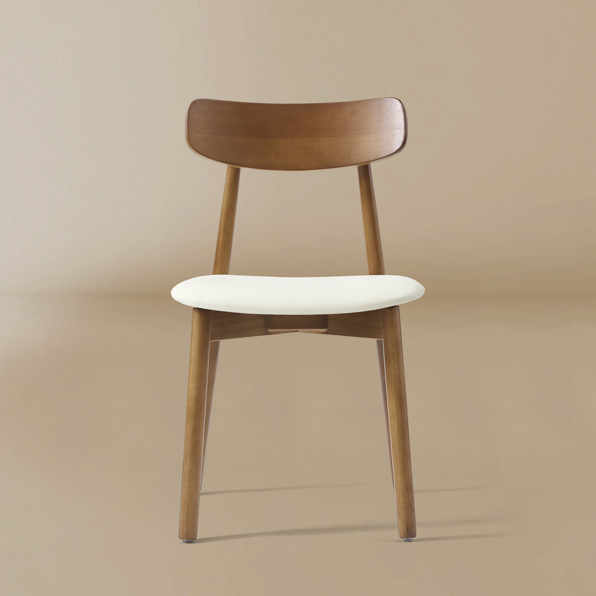 Front view of the Ash Classic dining chair with a walnut ash wood frame and cream seat