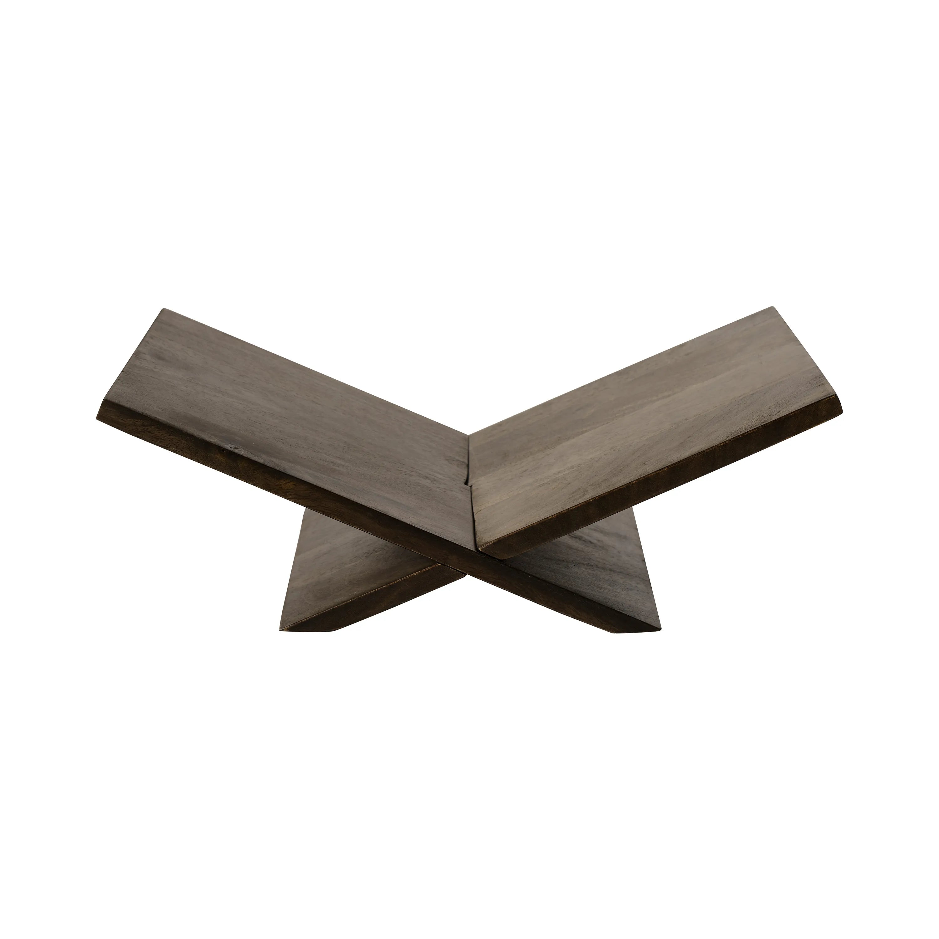 Atlas Walnut Book Stand featuring modern X-shaped wooden design in rich walnut finish