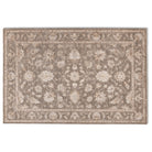 Full view of the Aurelia Vintage Floral Rug in Taupe with a grey-taupe field, ivory floral motifs and subtle blue accents.