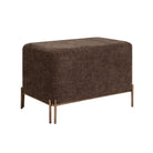 Angled view of the Aurelie Linen Accent Stool in brown with painted brass iron legs.