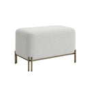 Angled view of the Aurelie Linen Accent Stool in white with painted brass iron legs.