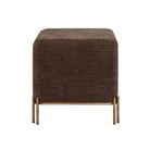 Front view of the Aurelie Square Linen Accent Stool in brown with painted brass iron legs.