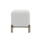 Front view of the Aurelie Square Linen Accent Stool in white with painted brass iron legs.