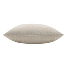 Side profile view of the plush beige Beckett woven throw pillow highlighting its thickness and subtle striped pattern.