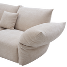 [Pearl White] Angled close-up of the Blooming Embrace Modular Sofa showing the curved adjustable armrest and back cushions in Pearl White chenille on a white background