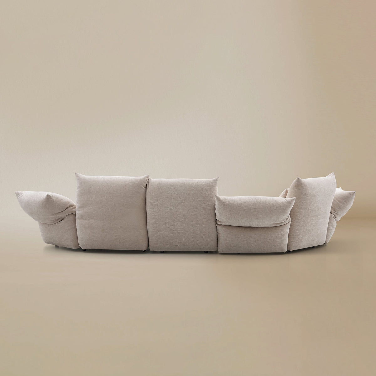 Back view of the Blooming Embrace Modular Sofa, Combo B, in Pearl White chenille on a beige studio background