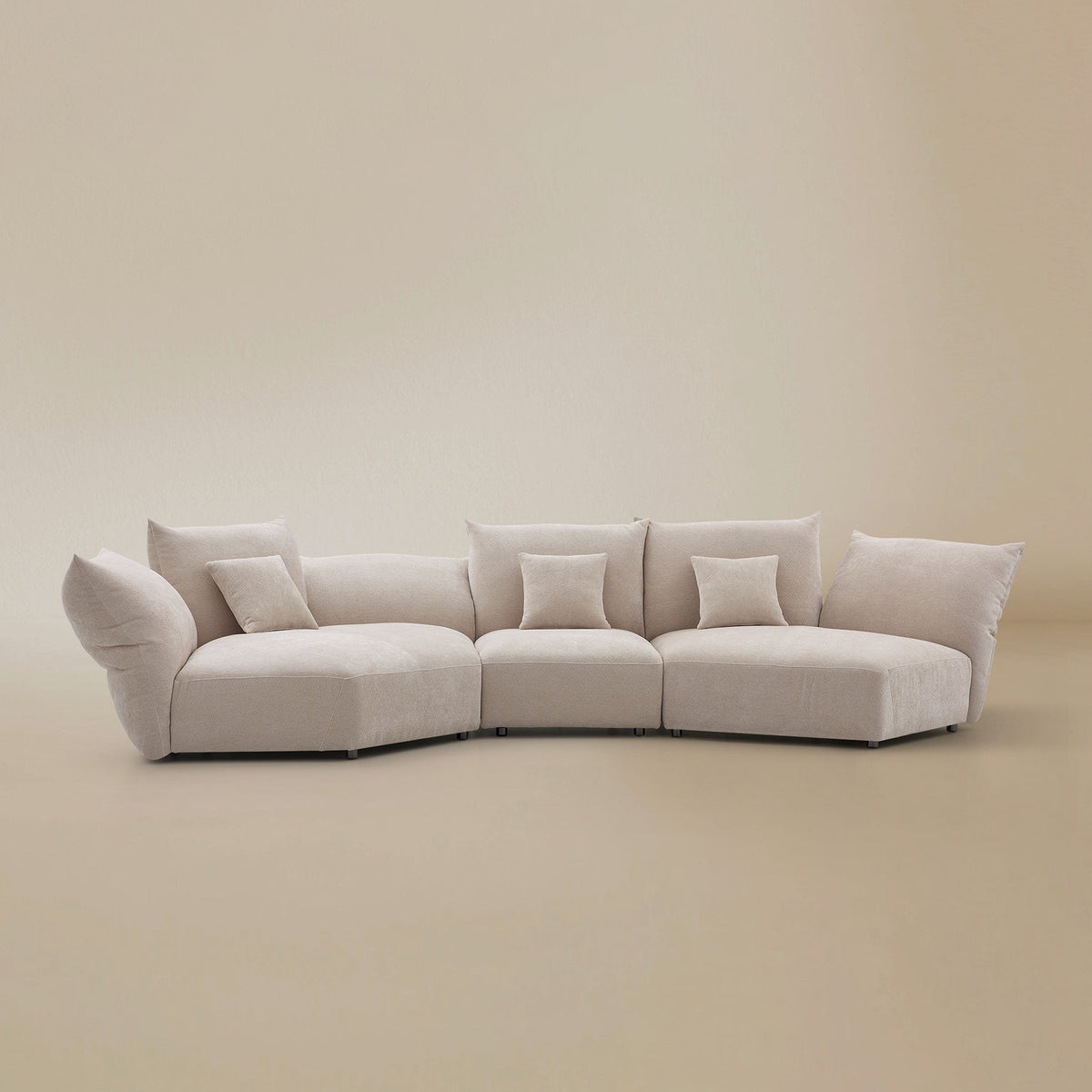 Front view of the Blooming Embrace Modular Sofa, Combo B, in Pearl White chenille on a beige studio background