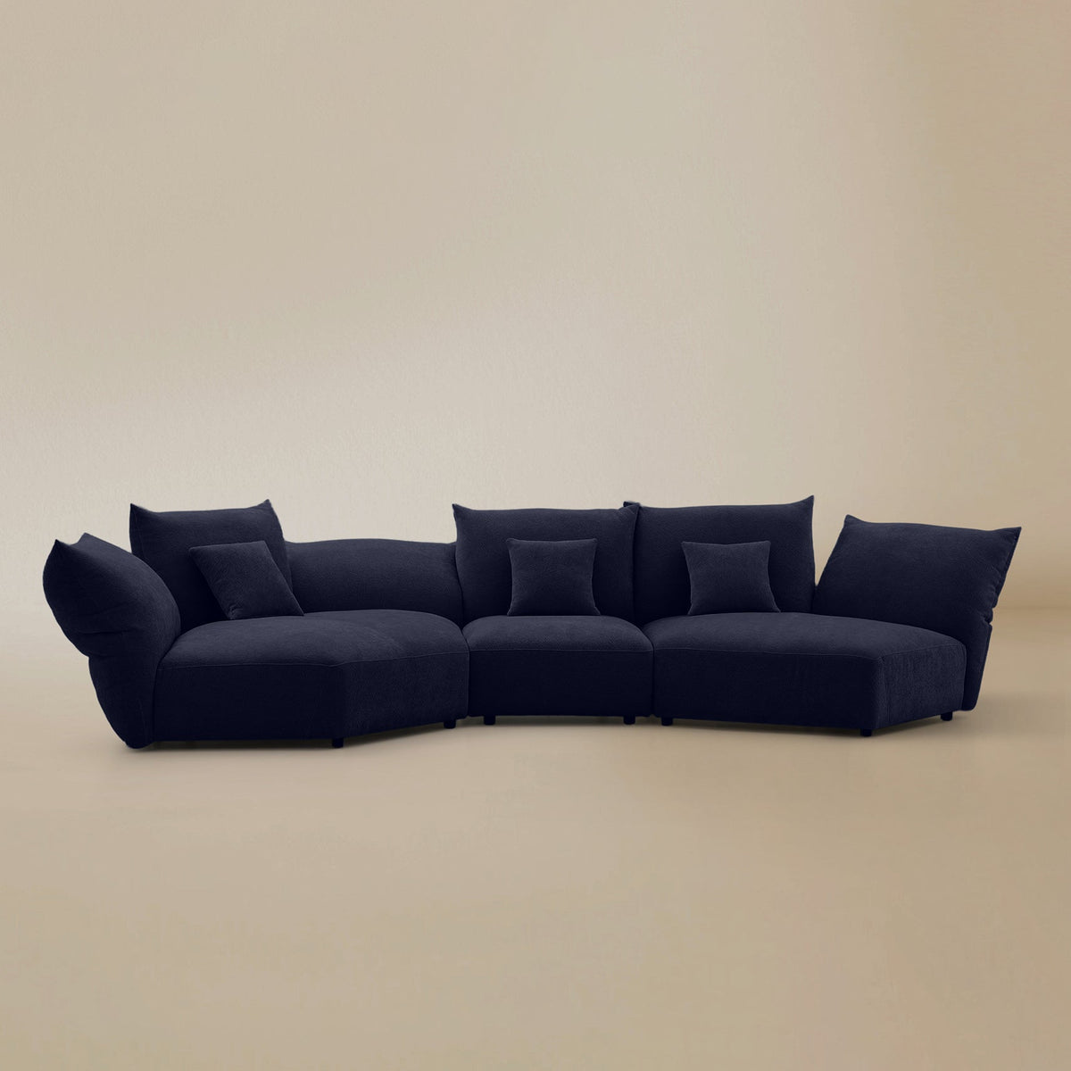Front view of the Blooming Embrace Modular Sofa, Combo B, in Serenity Blue chenille on a beige studio background