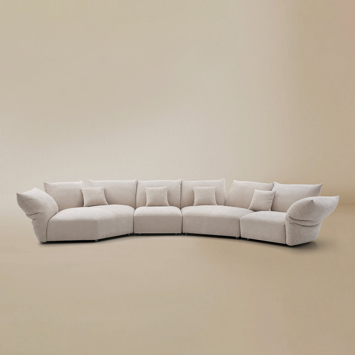 Front view of the Blooming Embrace Modular Sofa, Combo C, in Pearl White chenille on a beige studio background