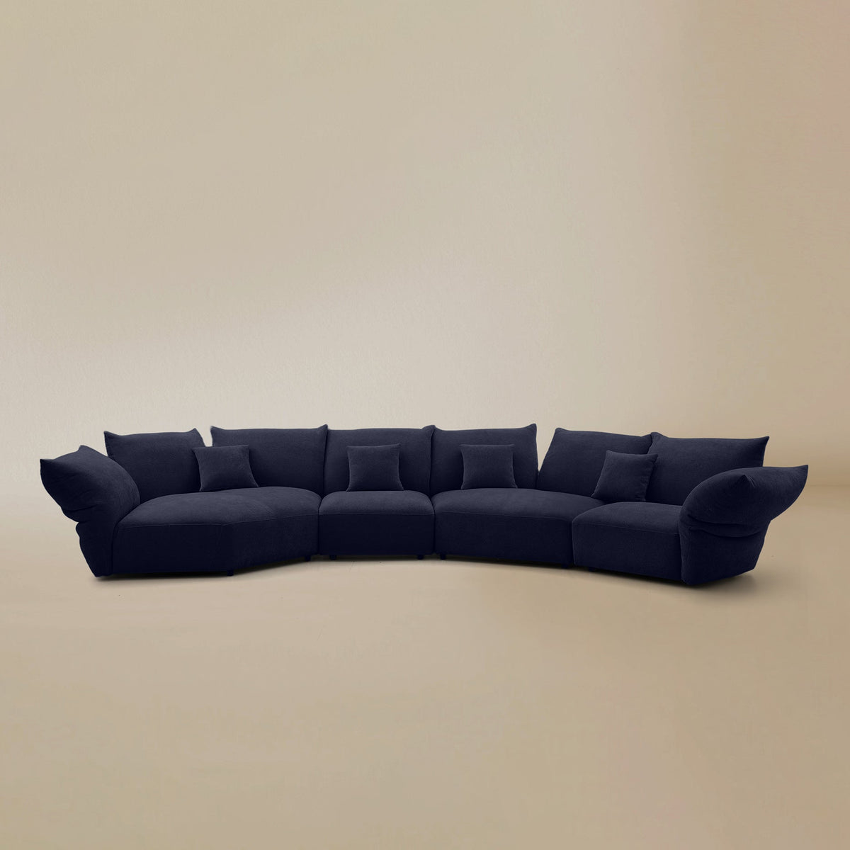 Front view of the Blooming Embrace Modular Sofa, Combo C, in Serenity Blue chenille on a beige studio background
