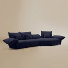 [Serenity Blue / Blooming Large Chaise with Two Seater (134"-152")] Angled view of the Blooming Embrace Modular Sofa, Large Chaise with Two Seater, in Serenity Blue chenille on a beige studio background