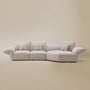 [Pearl White / Blooming Large Chaise with Two Seater (134"-152")] Front view of the Blooming Embrace Modular Sofa, Large Chaise with Two Seater, in Pearl White chenille on a beige studio background