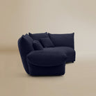 [Serenity Blue / Blooming Large Chaise with Two Seater (134"-152")] Side view of the Blooming Embrace Modular Sofa, Large Chaise with Two Seater, in Serenity Blue chenille on a beige studio background