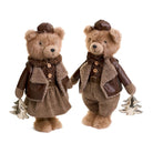 Girl brown holiday bear holding a metallic tree; coordinating boy bear also shown