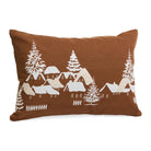 Brown cotton cushion with a white snowy village design