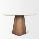 Front view of the Caspia round dining table with Botticino marble top