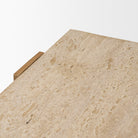Close-up of the Cavelle Console Table top showing the natural pores and tonal variation of genuine beige travertine.