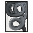 Black and white abstract art print with swirling patterns on a white background