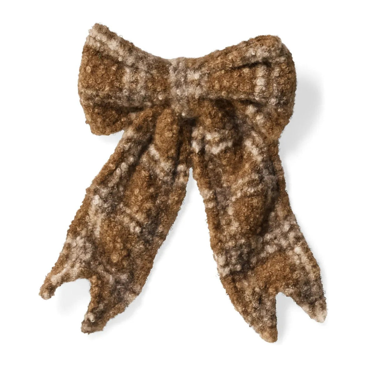 Brown checked decorative bow with long tails and clip