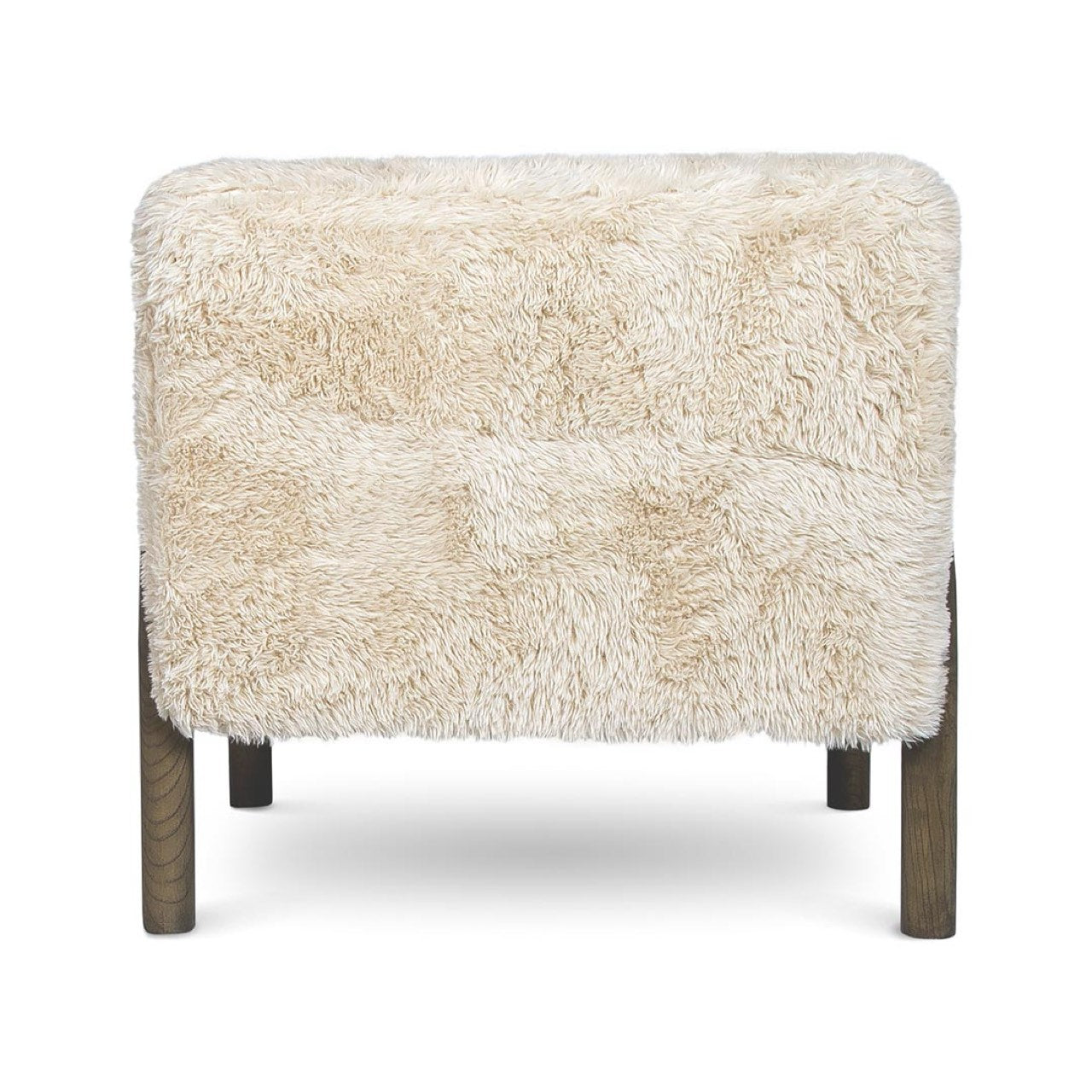 Full back view of the Coco accent chair highlighting the seamless shaggy sand faux fur upholstery.