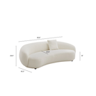 Contour bliss bouclé sofa with dimension on a white background.