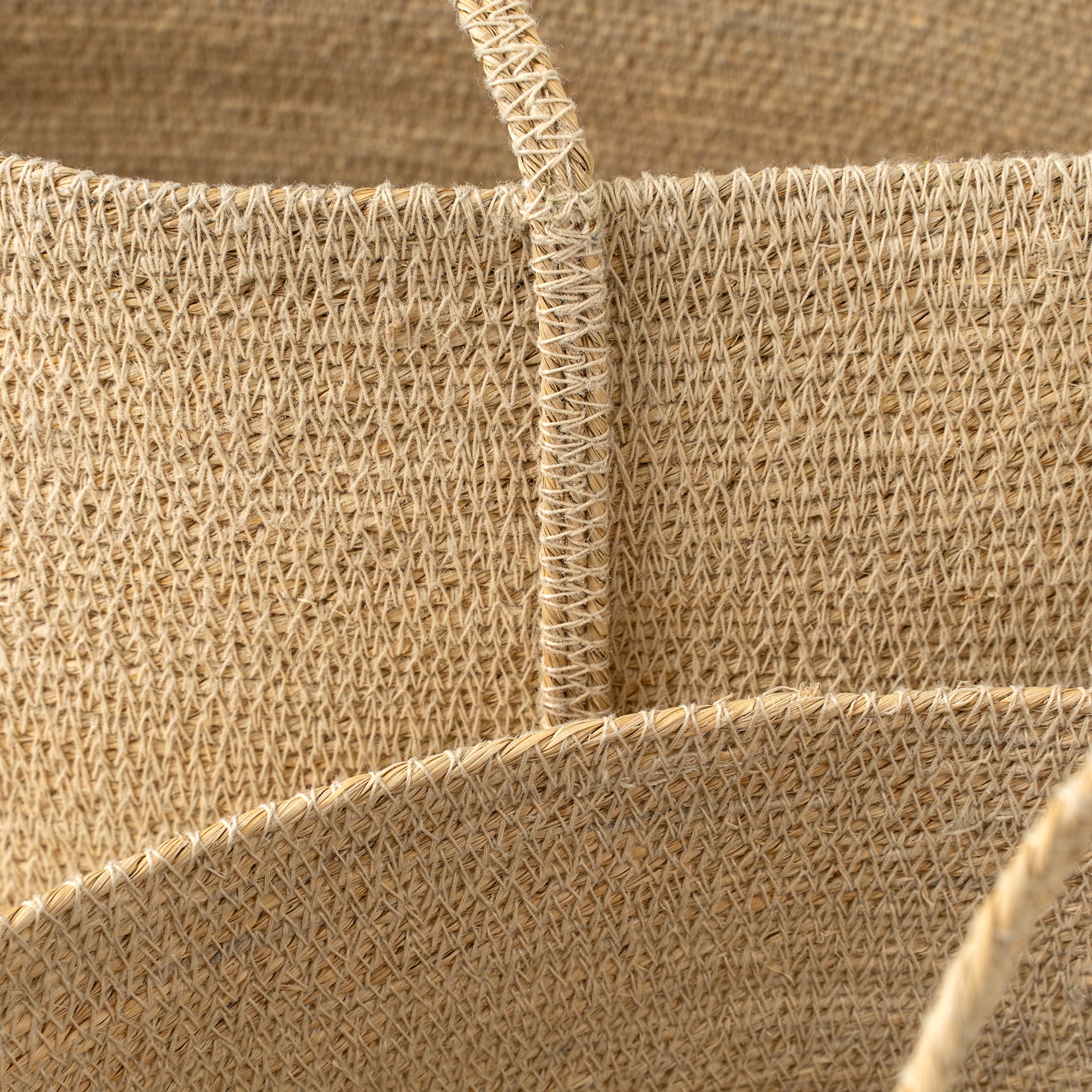 Close-up of a woven basket with natural fiber texture
