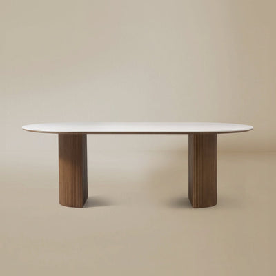 Front view of the Crescent Grove oval sintered stone dining table