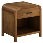 Angled front view of the medium walnut Eamon Nightstand