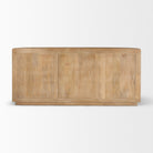 Back view of the light natural Eleanor mango wood sideboard showing its clean, finished rear panel.