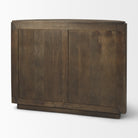 Back view of the dark brown Eleanor mango wood accent cabinet showing a flat, finished rear panel.