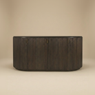 Full view of the Eleanor dark mango wood sideboard featuring fluted doors, curved edges, and brass hardware.