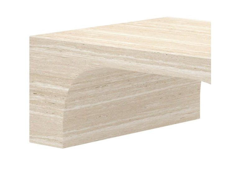 Close-up of the Elio travertine coffee table showing texture and pattern 