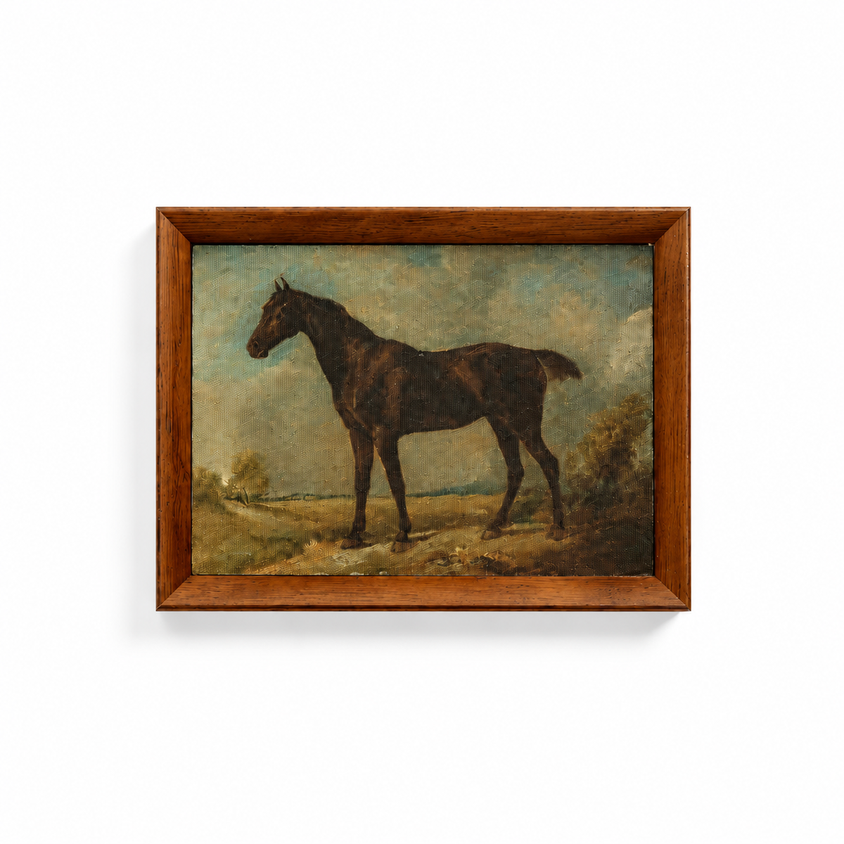 Epona vintage horse framed canvas art in a warm brown frame