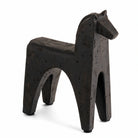 Equus textured black-brown horse sculpture with a hand-hewn finish on a white background.