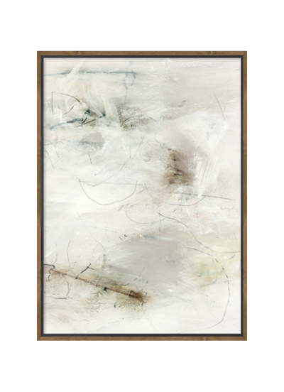 Abstract art piece with a wooden frame on a white background