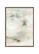 Abstract art piece with a wooden frame on a white background