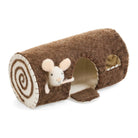 Brown felt yule log decoration with a white mouse