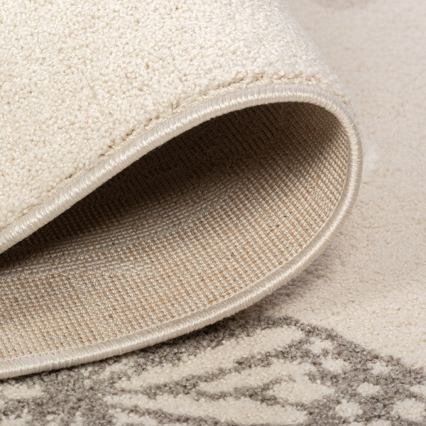 Close-up of the Flutterby Meadow Kids Rug showing the textured butterfly motif and soft neutral pile.