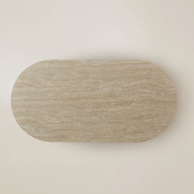 Oval shape dining table top in natural travertine 