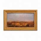 Harvest Horizon framed canvas showing muted dry fields in a natural wood frame