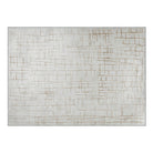 Textured area rug with a geometric pattern on a white background