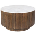 Kaia round coffee table with marble top and wooden base on a white background