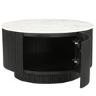 Kaia round coffee table with white marble top and fluted base on a white background